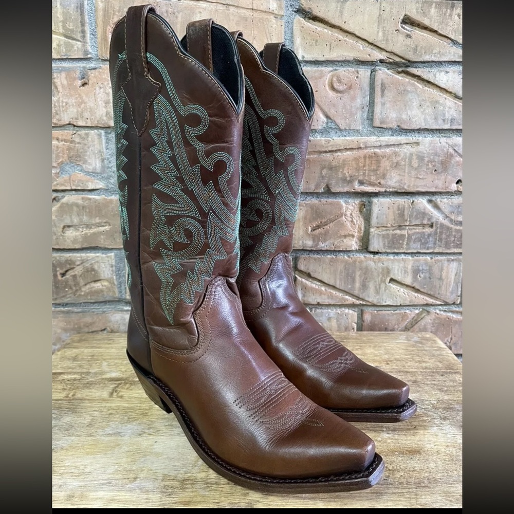 Gypsy Rose Western Brown Leather Boots Embroidered Stitching Pull on Women’s 7.5